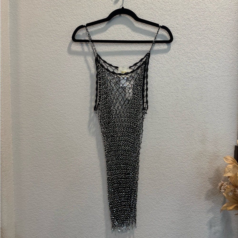 Maeve Black and Silver Mini Dress Spaghetti Strap Cocktail